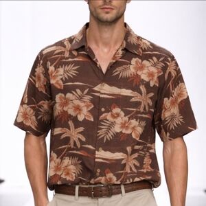 Tommy Bahama Brown and Tan Silk Shirt